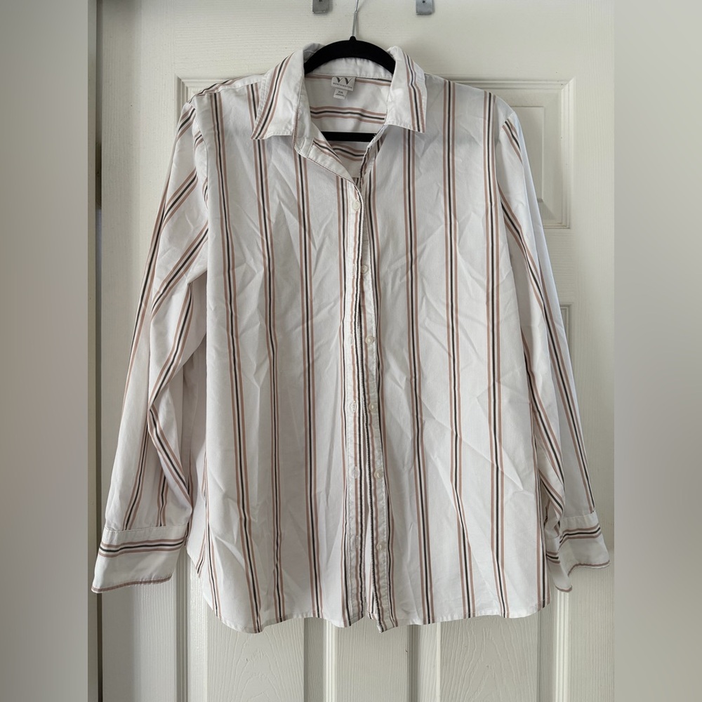 Striped White and Brown Men’s Button-Up Shirt